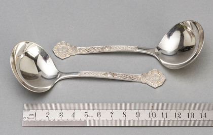 Celtic Revival Silver Sauce Ladles (Pair) - Irish Boujet Hallmarks