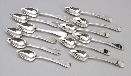 Dutch Antique Silver Grapefruit Spoons (Lemoenlepels). Set of 12 - Paulus Esink Amsterdam, Original Mahogany Box