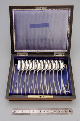 Dutch Antique Silver Grapefruit Spoons (Lemoenlepels). Set of 12 - Paulus Esink Amsterdam, Original Mahogany Box