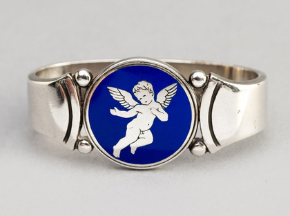 Georg Jensen Sterling Silver & Enamel Napkin Ring - Cherub 258, Harald Nielsen