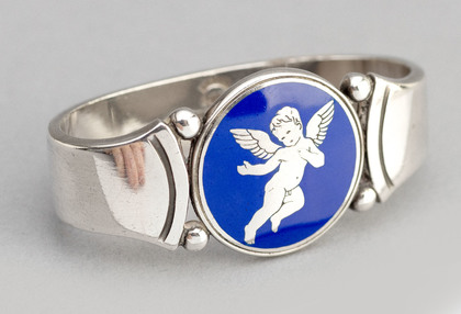 Georg Jensen Sterling Silver & Enamel Napkin Ring - Cherub 258, Harald Nielsen