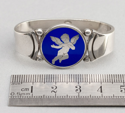 Georg Jensen Sterling Silver & Enamel Napkin Ring - Cherub 258, Harald Nielsen