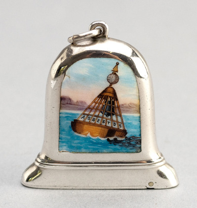 Novelty Antique Silver & Enamel Bell Shaped Vesta Case - Bells Asbestos