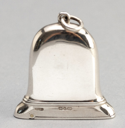 Novelty Antique Silver & Enamel Bell Shaped Vesta Case - Bells Asbestos
