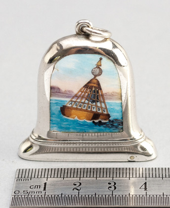 Novelty Antique Silver & Enamel Bell Shaped Vesta Case - Bells Asbestos
