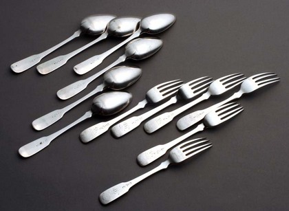 Colonial Indian Silver Dessert Set (6 forks, 6 spoons)
